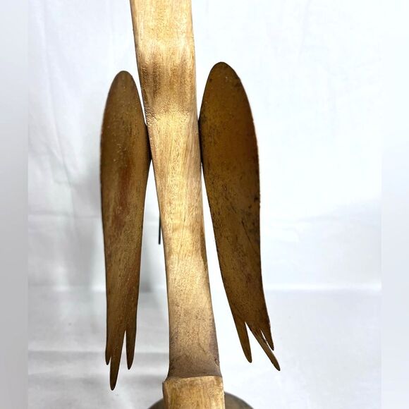 Vintage 5” Natural Mango Wood Angel w/Gold Star and Wings Figurine Christmas - Picture 5 of 12